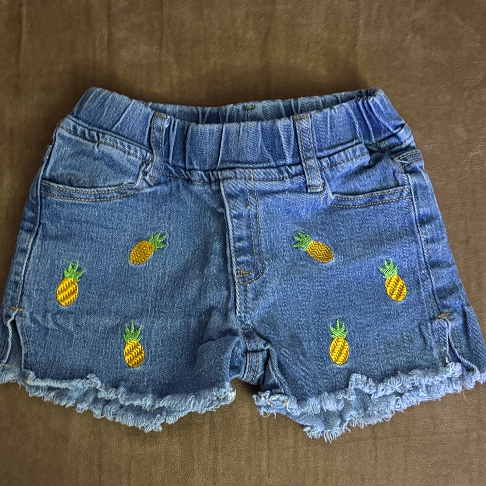 Denim Kids Shorts with Pineapple Embroidery